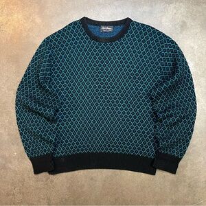 Vintage Reed St. James Wool Blend Geometric Crewneck Sweater Made in USA